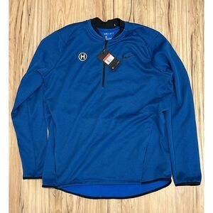 Nike Therma-FIT Textured Fleece 1/2-Zip Blue Black Jacket LARGE